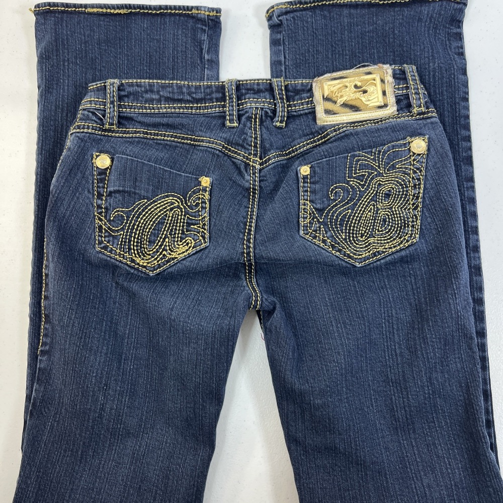 Apple Bottoms Vintage Women's Blue Denim Jeans Thick Stitch Embroidery Size 7/8